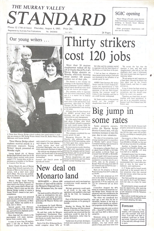 Work concerns from 1980s The Murray Valley Standard